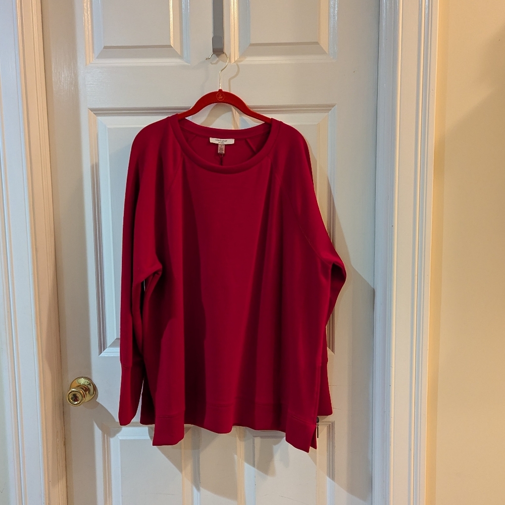 NEW Cable & Gauge Studio Women's Red, Long Sleeve Top. Size 2X